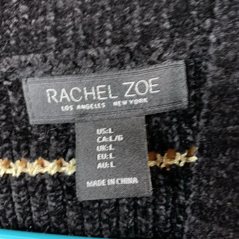 Womens Rachel Zoe size Large black/gold lined sweater